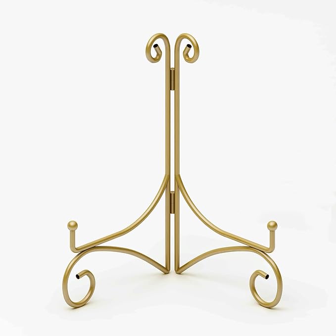 SVENJBB Gold Iron Plate Stand, 6 Inch Plate Holder for Display, Small Metal Plate Display Stands for Cookbook, Picture Frame, Photo, Decorative Plates (6 Inch, 2 Pack)