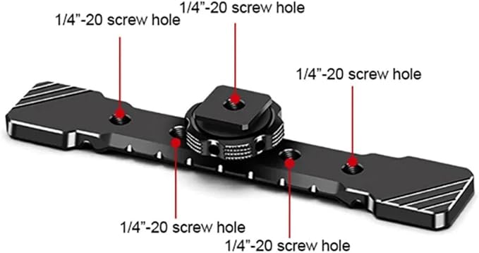 DF DIGITALFOTO Dual Cold Shoe Mount Bracket, Dual Cold Shoe Extension with 1/4"" Thread Holes Cable Slot for Flash LED Video Light Microphone, Black, DF-8210
