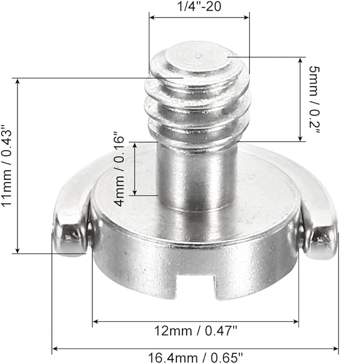 PATIKIL 1/4-20 Thread 13mm Length D-Ring Stainless Steel Camera Fixing Screws, 3 Pack D Shaft Quick Release Plate Screw for Camera Tripod/Monopod, Silver