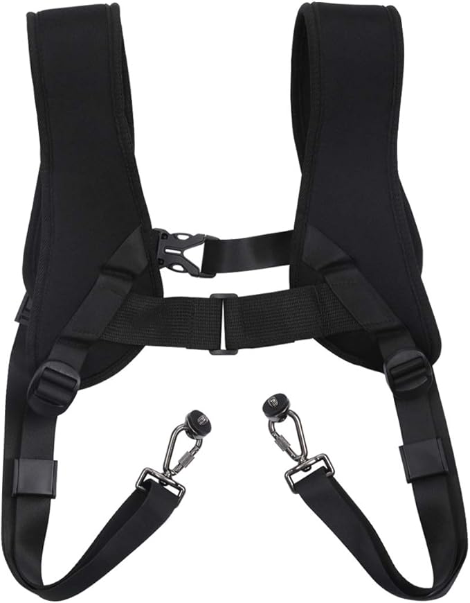 PULUZ Dual Camera Shoulder Harness Quick Release Double Camera Tether Strap Soft Pad Decompression Strap Belt With 1/4 inch Screw for DSLR SLR Cameras