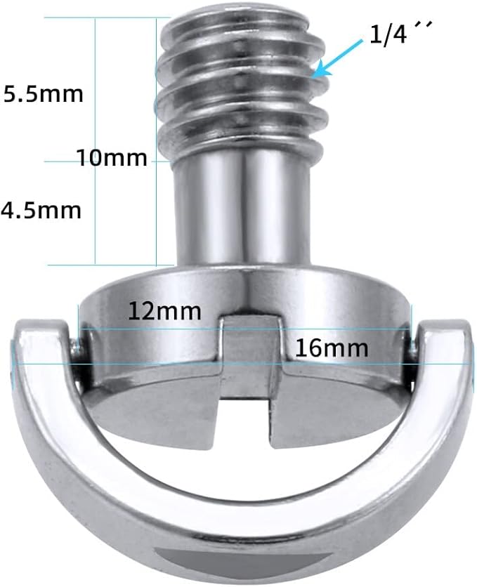 BGNing Camera Screw D-Ring, 1/4 D-Ring Mounting Screw, D-Ring 1/4 Inch Male Mounting Screw Adapter for Quick Release Plate Baseplate Rig Photography Accessories