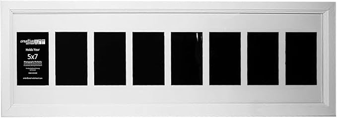 Creative Letter Art 8 Opening Glass Face White Picture Frame to hold 5 by 7 inch Photographs including 10x40-inch White Mat Collage