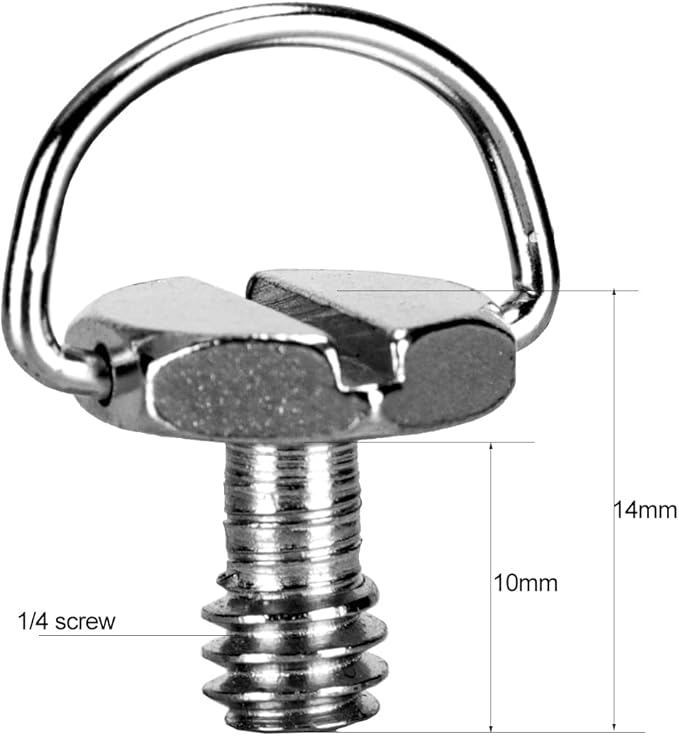 koolehaoda Stainless Steel D Shaft D-Ring 1/4" Mounting Screw 10mm Shaft for Camera Tripod Monopod or Quick Release (QR) Plate - (6 Pack)