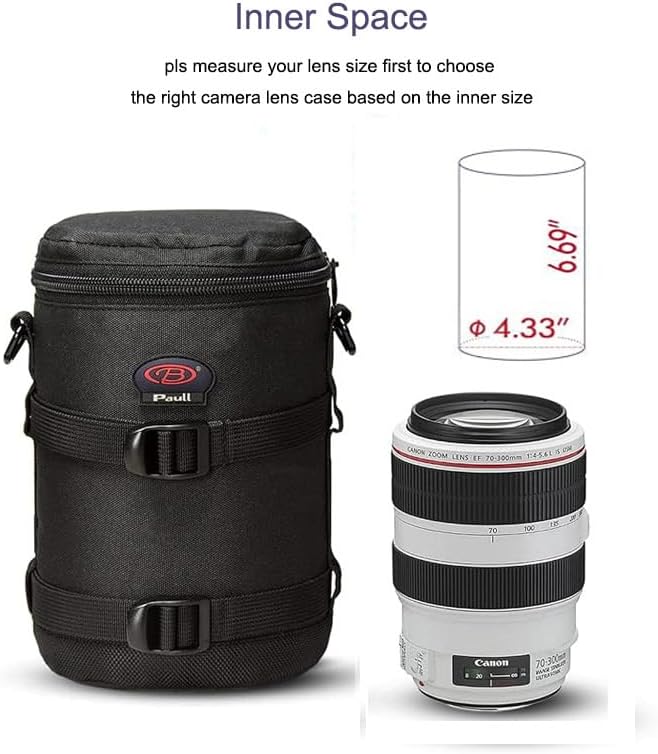 BPAULL Camera Lens Case DSLR Camera Lens Bag Fits for Canon Nikon Pentax Sony Olympus Panasonic and Other Camera Lens