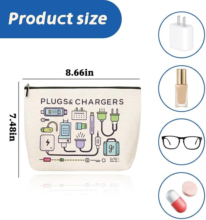 Charger Cosmetic Makeup Bags Travel Toiletry Bag Charging Cable Organiser Bag Chargers Makeup Pouch for Purse Charger Cables Storage Bags Travel Accessories for Women Birthday Christmas Gifts