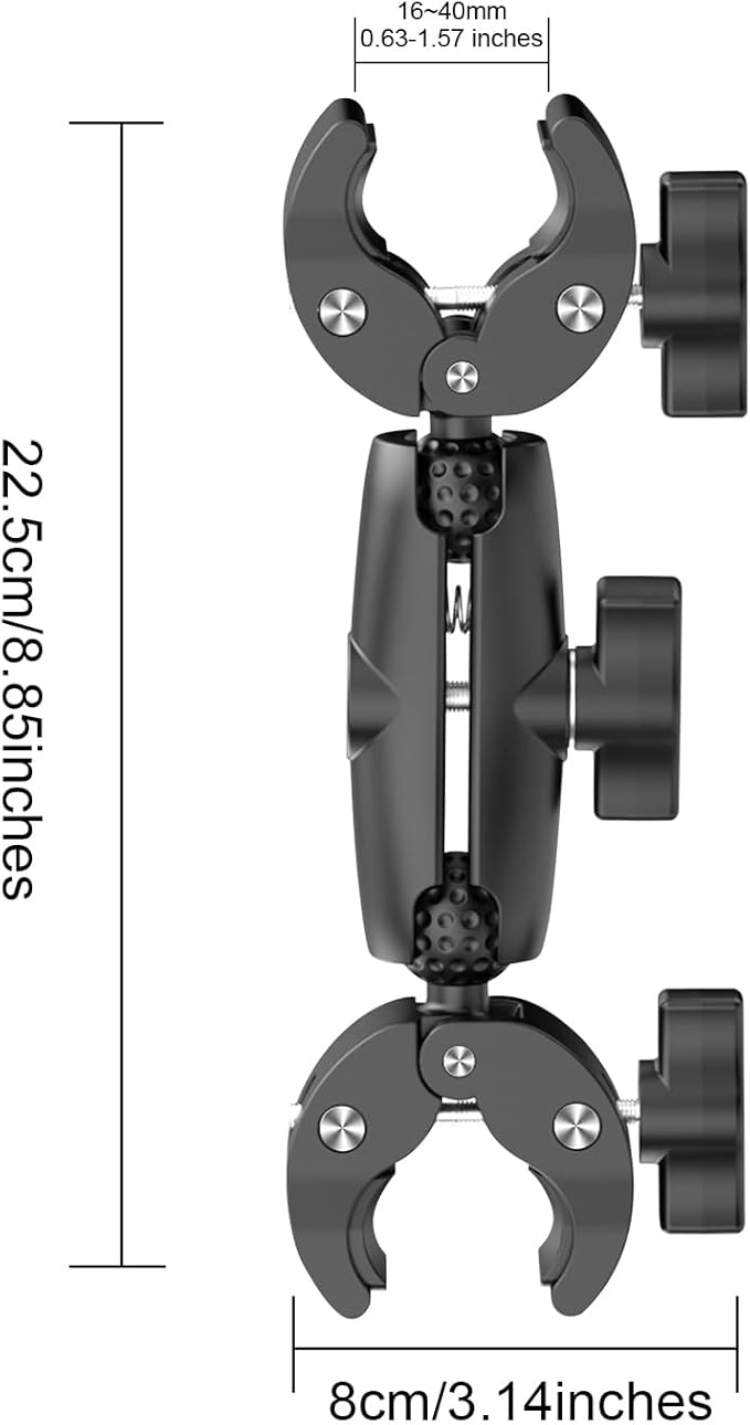 Double Clamp Camera Mount - Universal Bracket for Golf Carts, Umbrella Clamp, Desktop, Strollers, Wagons, Photo Studio, and More, Magic Arm Double Ball Head Adapter