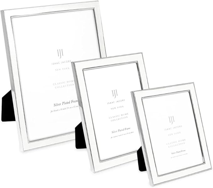 Isaac Jacobs 4x6 White Leather with Silver Metal (Vertical & Horizontal) Picture Frame, Suede Border w/Black Fabric Easel, Wall-Mountable, Made For Tabletop, Photo Gallery (4x6, White W/Silver)