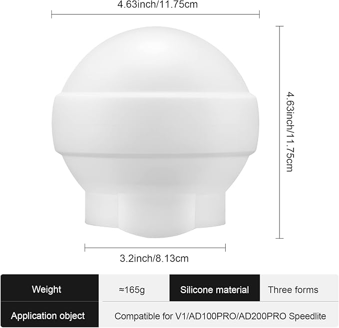 Godox AK-R22 Dome Diffuser, Flash Diffuser Modifier Compatible for Godox V1 Flash Series/AD100Pro Speedlite, Use with Godox H200R Round Flash Head for AD200/AD200Pro Monolight