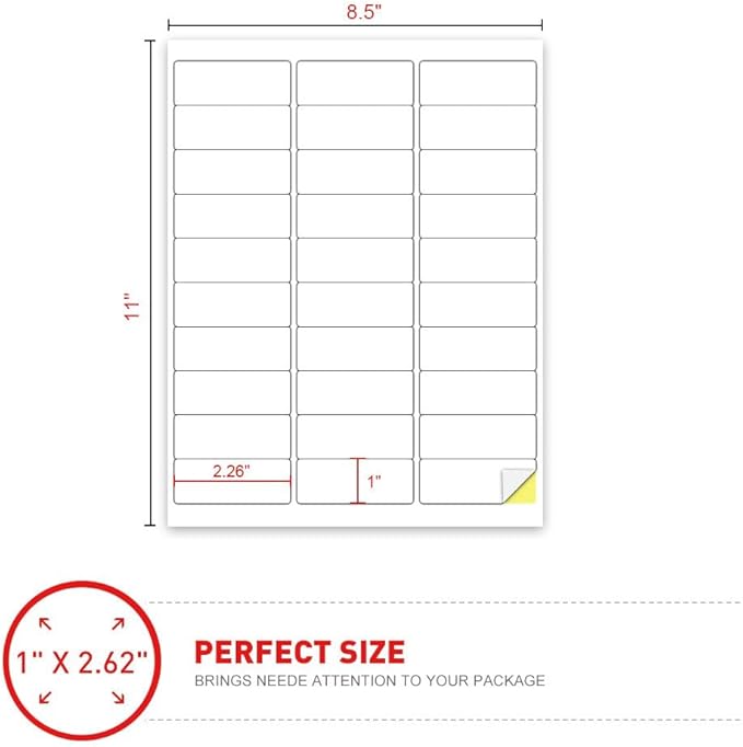 [100Sheet, 3000 Labels] Address Mailing Shipping Amazon FBA Barcode Labels 1 x 2 5/8 for Laser/Inkjet Printer, 30-up Return Address Labels Name Tag Stickers for School Supplies