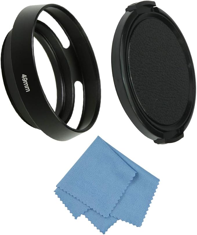 SIOTI 49mm Lens Hood, Oxidation Matte Anti Reflective Treatment, Aluminum Alloy, with 1 * 58mm Lens Cap, Compatible with Sony/Canon/Nikon/Fuji etc >40mm Camera Lens