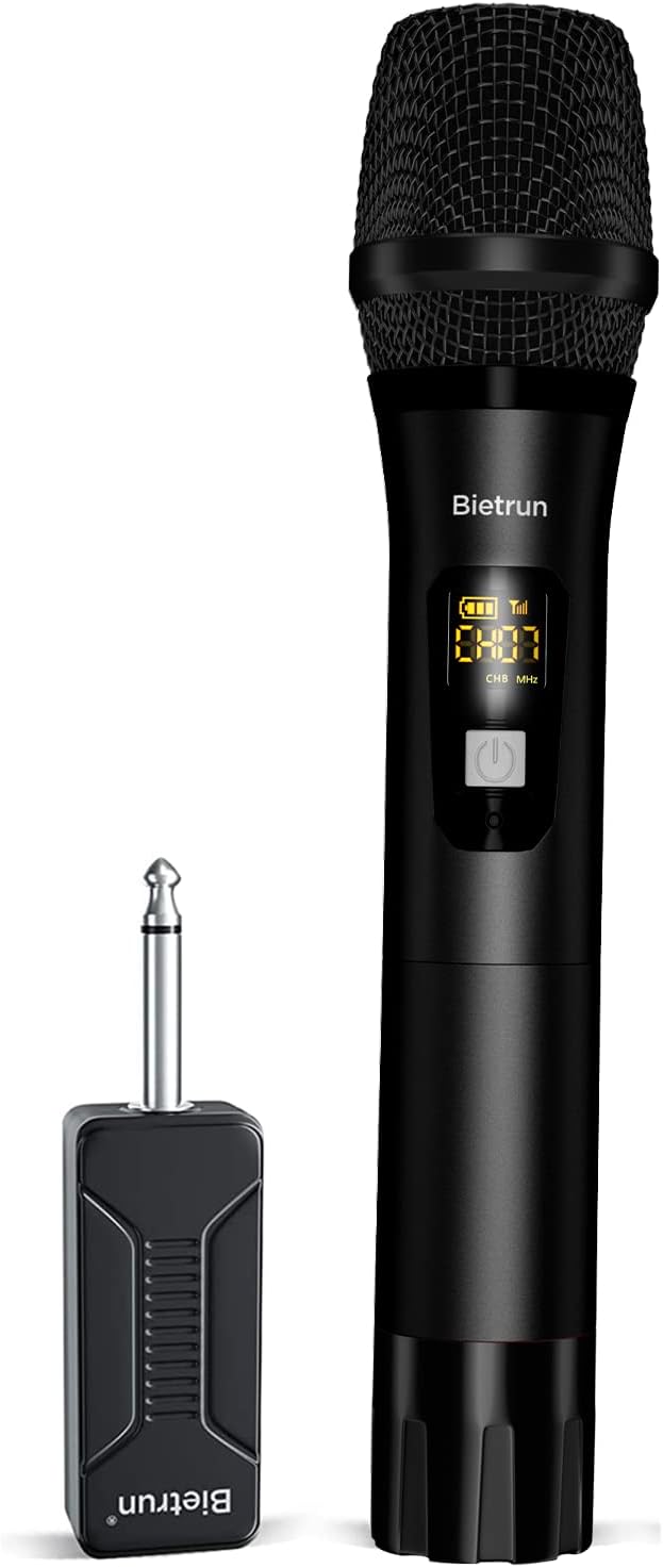 Bietrun Wireless Microphone, Dynamic Microphone with Rechargeable Receiver, Auto Connect,All Metal Design,160ft Range,Cordless Mic for Karaoke Machine,Amplifier Speaker,Mixer,iPhone,Camera, Interview