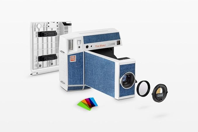 Lomography Lomo'Instant Square Glass Camera, Dual-Format Instant Camera, Glass Lens, Blues Edition, with Mini Back and Lens Attachments