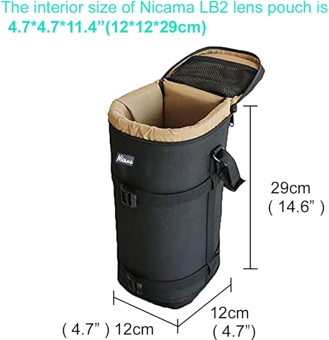 Nicama LB2 Deluxe Water-Resistant Camera Lens Pouch Case for Canon 800mm 100-400 28-300 Nikon 200-500mm 80-200 80-400 300 Sigma 150-500mm 150-600 Tamron150-600mm 70-200mm & More, Lens Protective Bag