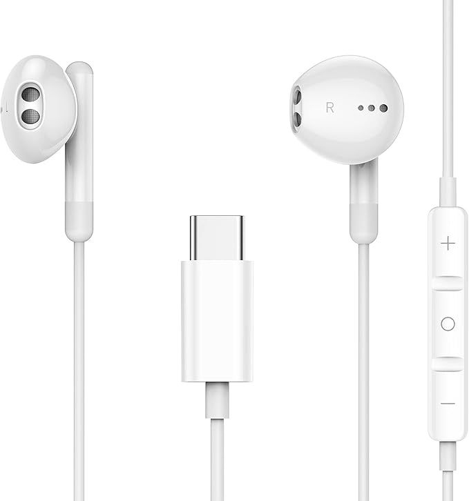 USB C Headphones for iPhone 17 16 15 Pro Max Plus iPad Pro USB C Earphones with Microphone Volume Control USB C Wired Earbuds USB Type C Earphone for Google Pixel 8 Samsung S25 S24 S23 S22 S21 S20 A55