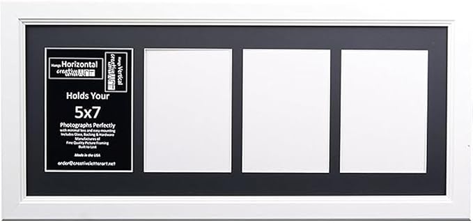Creative Letter Art 4 Opening Glass Face White Picture Frame to hold 5 by 7 inch Photographs including 10x24-inch Black Mat Collage