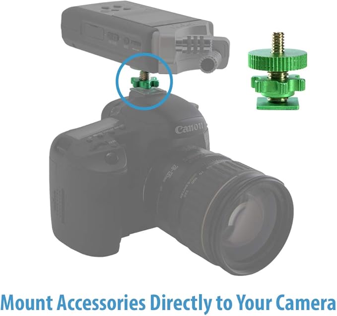 Cam Caddie Flashner ¼” – 20 inch Tripod Screw to Hot/Cold Shoe Adapter/Flash Converter - Standard Quarter Twenty Threaded Post Made from High Strength Steel and Aluminum (Green)