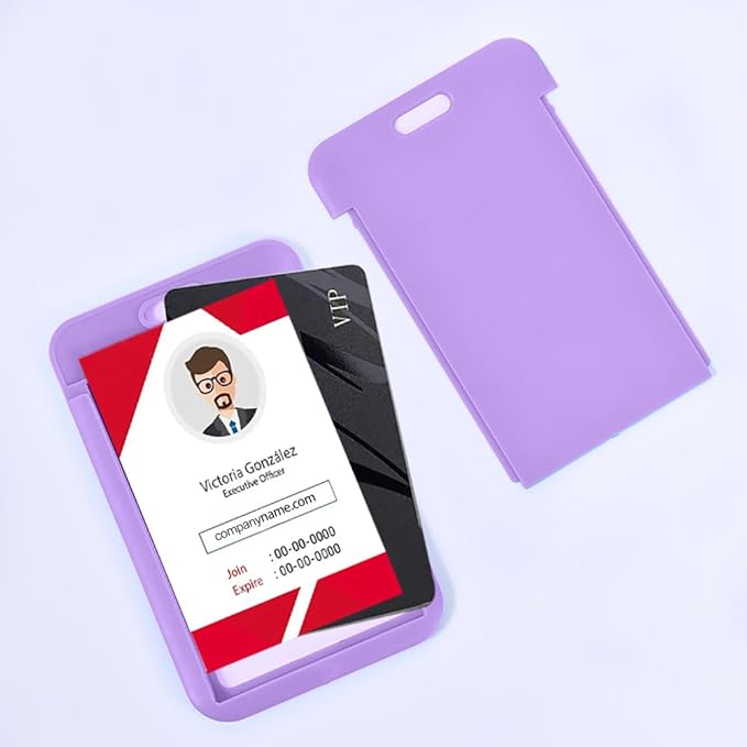 Larpur Pack of 2 Sliding ID Badge Holders Hard Plastic Vertical Card Cases with Clear ID Window for School, Office, Factory, Purple
