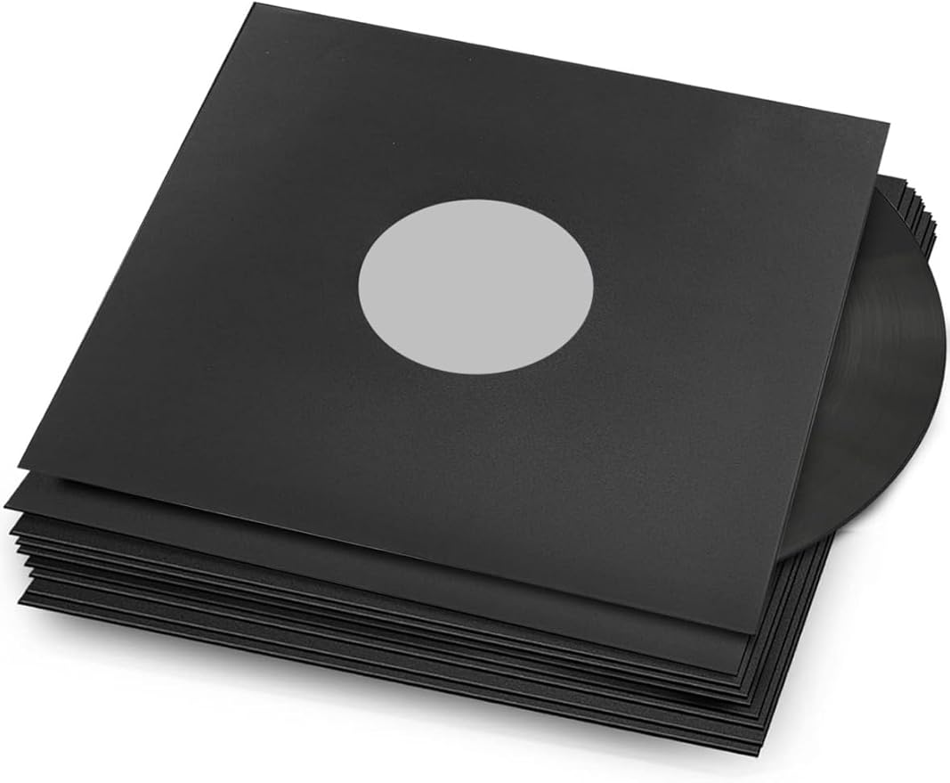 100 PCS 12in Black Paper & Poly Lined Record Inner Sleeves for LP Vinyl Records, 110gsm Paper 33 RPM Record Sleeves, Anti Static Record Storage Album Covers LP Vinyl Jacket Covers