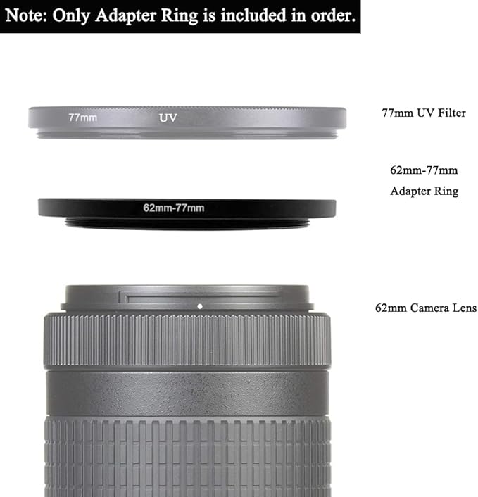62-77mm Lens-Filter Step Up Adapter Ring, 62mm Lens to 77mm Filter, Hood, Lens Converter and Other Accessories(2 Packs), Fire Rock Aviation Aluminum Alloy Ring