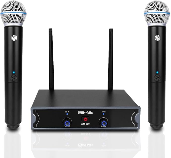 W IN-MIX Dual Handheld Wireless Microphone System – 260ft UHF Range, Fixed Frequency, Plug & Play for Church, Wedding, Conference & Live Events