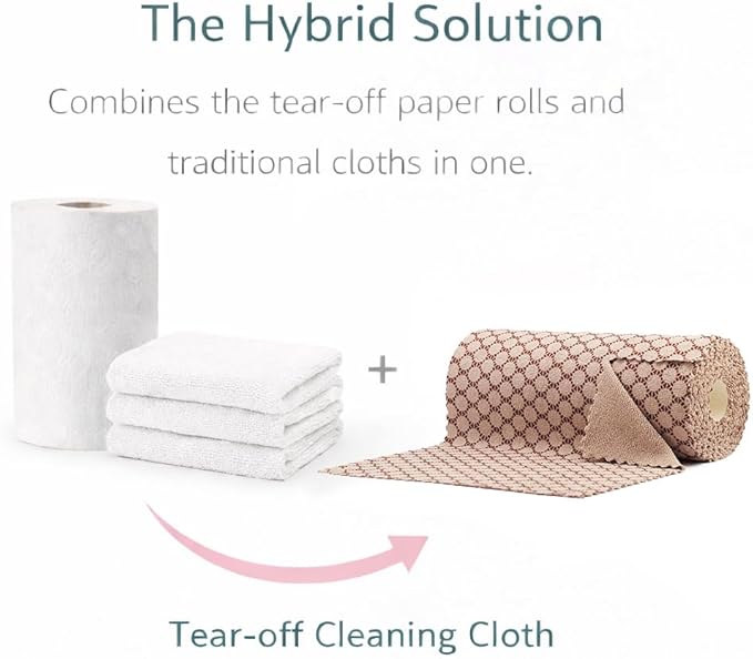 Microfiber Cleaning Cloth Roll, 50-Count, Reusable, Durable, Absorbent, Lint-Free Non-Scratch Towels, Dish Rags for Kitchen, Home, Window & Screens, Paper Towel Alternative, Brown Dot, 12x12 in