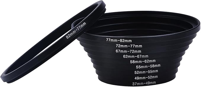 Step Up Rings, Hisewen 18 Pieces Camera Lens Metal Filter Ring Adapter Set (9pcs Step Up Ring Set + 9pcs Step Down Ring Set)