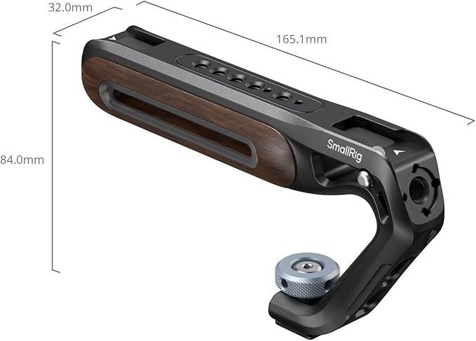 SmallRig Wooden Top Handle with Cold Shoe Mount, Lightweight Wooden Top Handle for Camera Cage, Load Capacity up to 10kg / 22lb, 3/8"-16 Locating Holes for ARRI & 1/4''-20 Threaded Holes - 5250