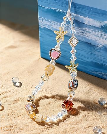 2 Pcs Phone Charm Strap Universal Hand Phone Wrist Strap Camera Lanyard Pearl Beaded Cute Chain String Accessories Universal for iPhone 16 Pro Max Samsung Women Girls Phones Bag Keychain Beach Style