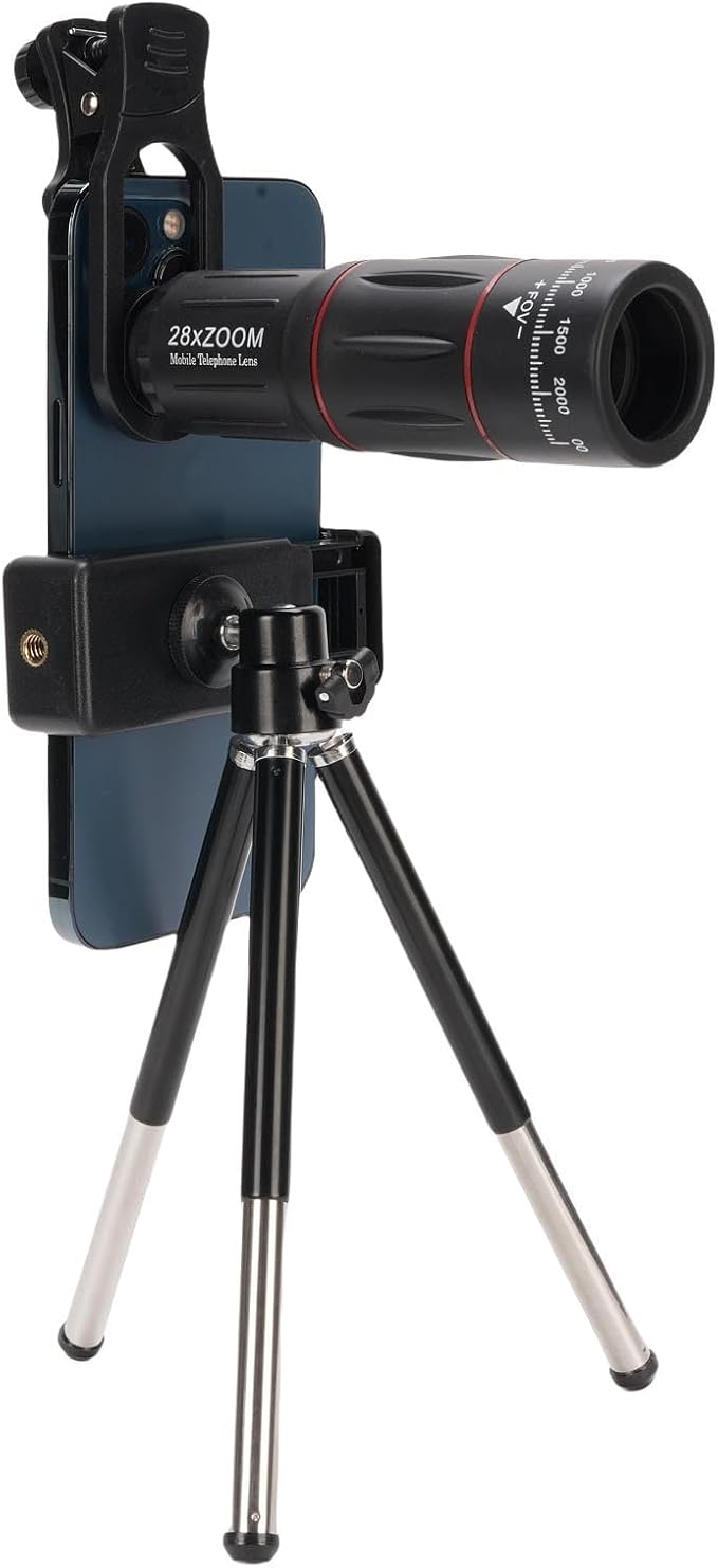 Yunir Phone Camera Lens Kit, 28X Telephoto Zoom Lens, Wide Angle, Macro, Fisheye Lens with Tripod & Clip for Most Smartphones