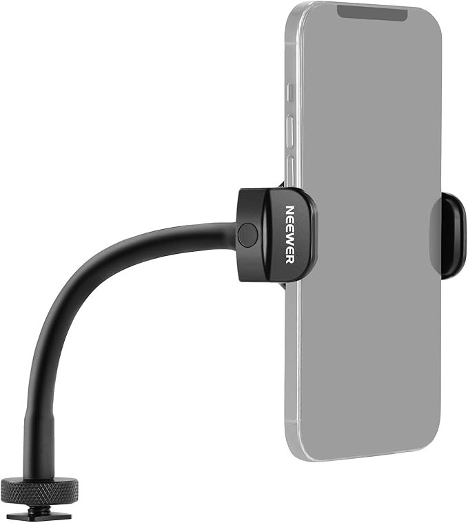 NEEWER Flexible Phone Holder with Cold Shoe for Ring Light, LED Video Light, 2.56"-3.74"/6.5-9.5cm 360° Cellphone Clamp, Compatible with iPhone 15 Pro Max Galaxy S24 Ultra Huawei, SP-09