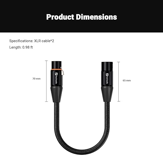 Fosi Audio XLR Cable 1ft, 2 Pack Cables Preamp to Power Amp, Durable Shielding for ZA3 ZD3 Amplifier DAC Preamp Microphone