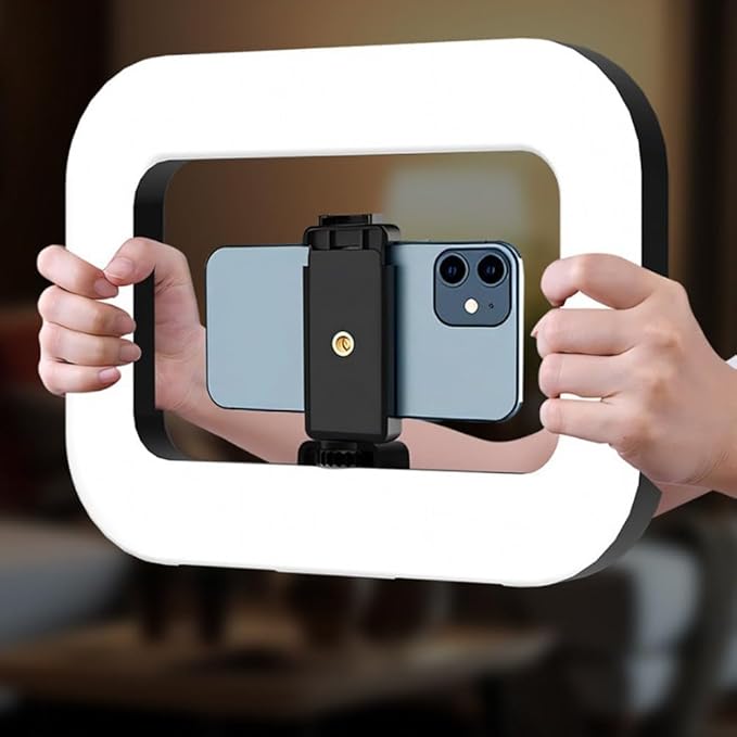 Smartphone Video Rig with Light, Handheld Ring Selfie Light Kit, Rechargeable Portable LED Mobile Video Stabilizer Lamp for Camera Video Recording
