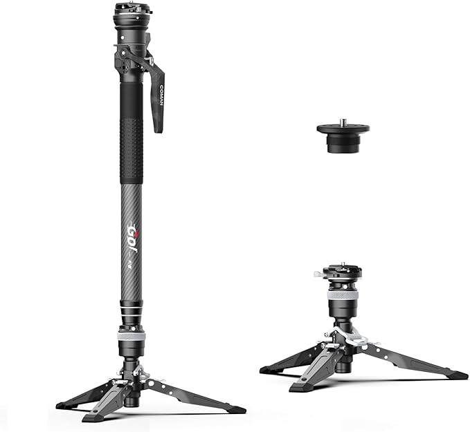 COMAN One-Click Lifting Monopod with Feet, 65’’ Travel Monopod with 360° Ball Bowl Head, Lightweight Camera Tripod with Arca Quick Release for Canon Nikon, DSLR Cameras, Max Load 22lbs/10kg (M1S)
