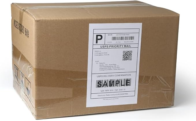 [100 Sheets; 200 Labels] Half Sheet Self Adhesive Shipping Label for Laser & Inkjet Printers, 2 Per Page Self Adhesive Mailing Labels – White 8.5'' x 5.5'' Label Paper