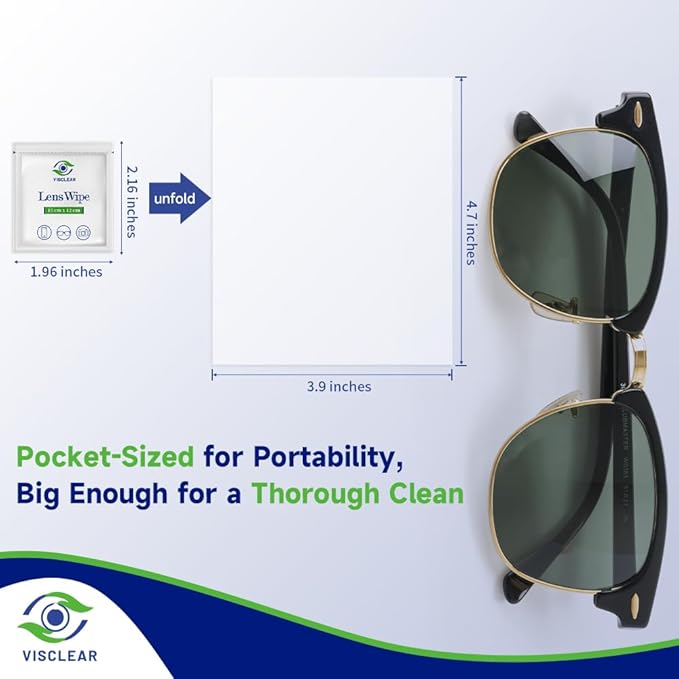 VisClear Lens Wipes for Eyeglasses, 100 counts, Ocean Scent, Individually Wrapped, Glasses Wipes, Safe for Eye Glasses,Camera Lens & Electronic Screens