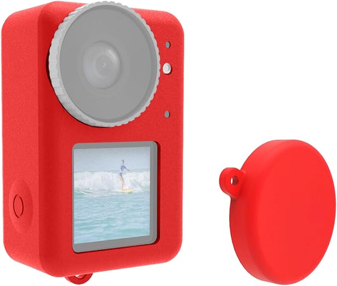 PULUZ Silicone Protective Case for DJI Osmo Action 5 Pro/4/3 with Lens Cap,Dust-Proof,Slim Durable Lightweight Rubber Soft Silicone Camera Protective Cover Accessories(Red)