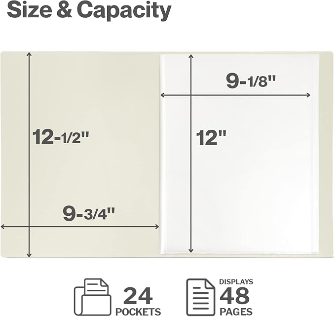 CRANBURY 9x12 Presentation Book (Black), 24-Pocket Folder with Clear Plastic Sleeves, Displays 48 Pages of 9 x 12 or A4 Documents, Certificates, Kids Art, Keepsakes, Acid-Free Portfolio Binder