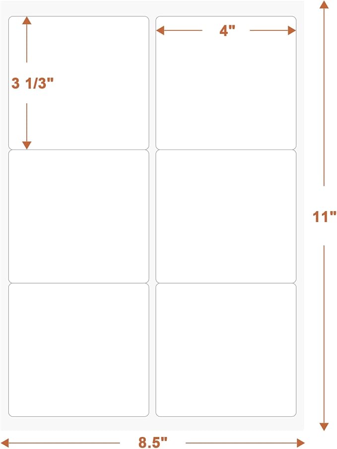 3 1/3" x 4" (100 Sheets) Address Labels, 600 Labels, White, Matte, Laser/Ink Jet Printer Compatible