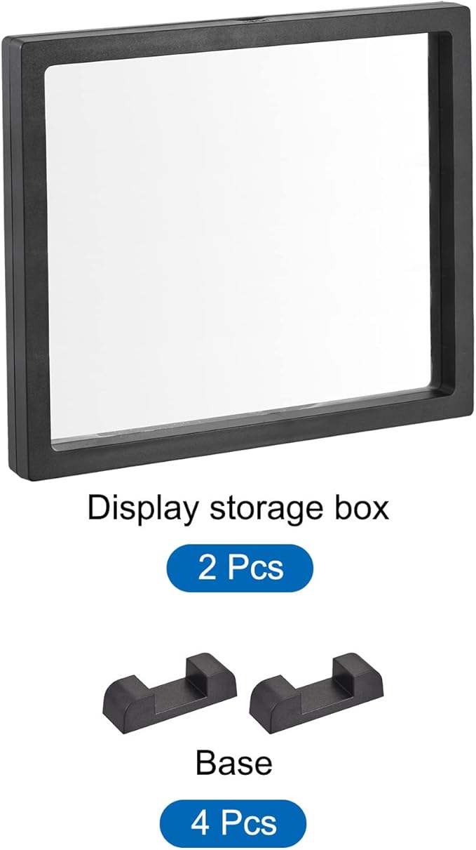 MECCANIXITY Floating Frame Display Holder Stand 3D Jewelry Display Box with Base 7.09 x 7.09 x 0.79 inch Black Pack of 2