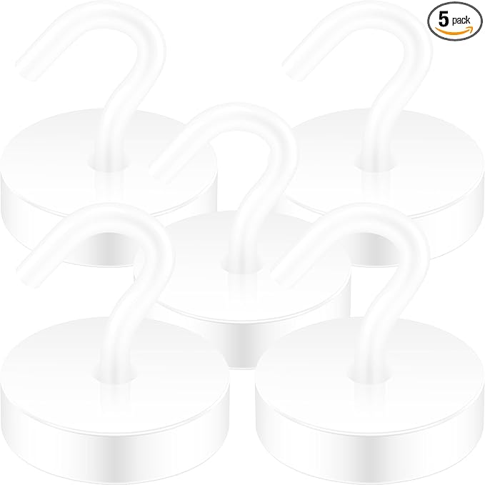 Neosmuk Magnetic Hooks, Cruise Ship Essentials, 80lb+ Heavy Duty Magnetic Hooks for Cruise Cabins, Refrigerator, Grill, Hanging, and Travel | Extra Strong Must-Haves Magnet Hook,White, 5 Pack