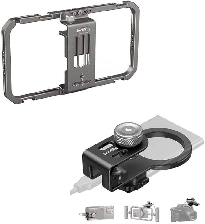 Bundle: SmallRig Universal Smartphone Video Rig for iPhone 16 15 14 for Samsung 2791+2-in-1 SSD Mount Bracket 4779