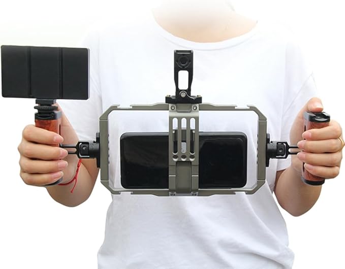 Smartphone Video Rig Rabbit Cage Filmmaking Case Handheld Phone Video Stabilizer Grip Tripod Mount Stand Frame Easy to Use, titanium, 500707608