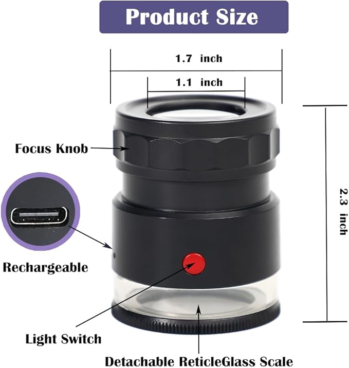 AOOFCMLLC 10X Loupe Magnifier, Jewelry Loupe Magnifier with LED Light and Scale, 10X Magnifying Glass for Gems, Coins, Stamps