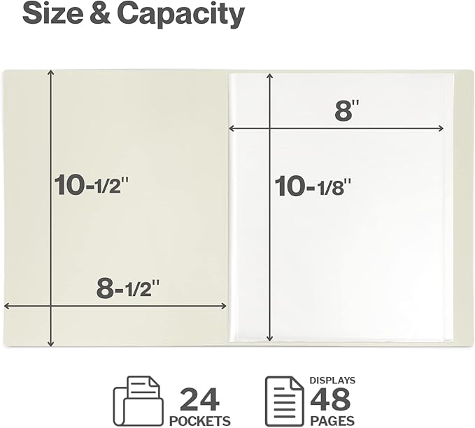 CRANBURY Portfolio Binder for 8x10 Photos (Black), Poly Plastic 8 x 10 Art Presentation Book with Clear Plastic Sleeves, 24 Pages Hold 48 Pictures, 10x8 Photo Book with Customizable Front Pocket