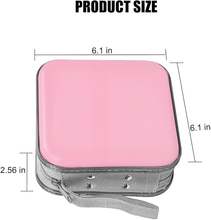 Car CD Case, 48 Capacity Hard Plastic & Non-Woven Fabric Vehicle DVD Case Holder with Zipper, Portable Automotive Disc Wallet Storage Organizer Binder for Travel, Universal Fit (Pink)