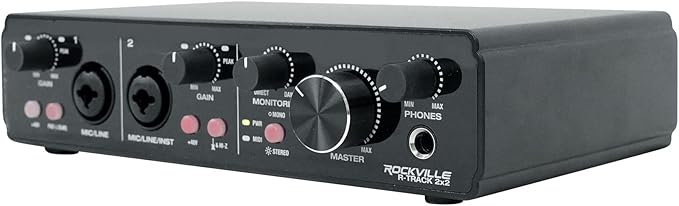 Rockville R-TRACK 2x2 USB 2.0 Audio Interface, 24-Bit/192kHz, 2 Mic-Pres with Combo Jacks, MIDI I/O, Phantom Power, for Studio Recording and Podcasting