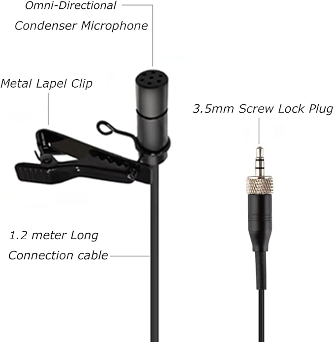 Lavalier Microphone Omnidirectional Condenser Lapel Mic Compatible with Sennheiser Wireless System Transmitter Bodypack 3.5mm Stereo Female Screw Plug with Clip & Cap