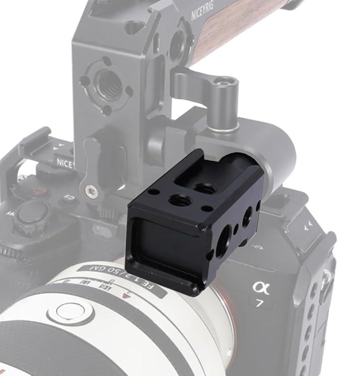 NICEYRIG 15mm Rod Expansion Adapter with Triple Cold Shoe Mount, 1/4'' & 3/8'' ARRI Locating Hole for DSLR Camera 15mm Rod Rail Support System - 611