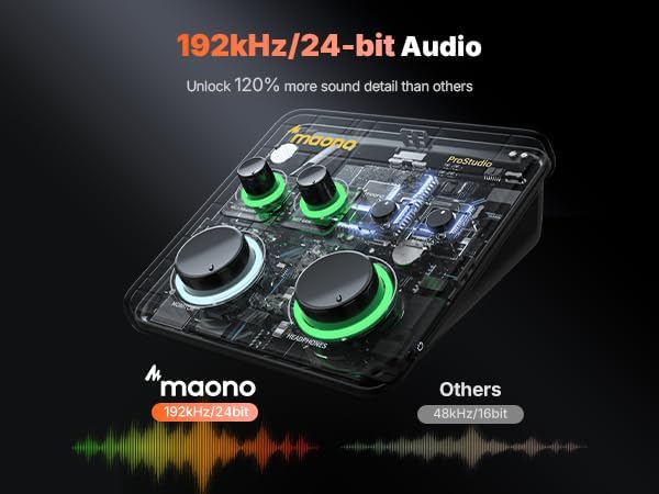 MAONO USB Audio Interface for PC: Interface with XLR Microphone 24-bit/192kHz Routing Software LOOPBACK ASIO Driver for Recording Music, Home-Studio, Guitar, Podcast, Streaming, DAW(PS22+PD100)