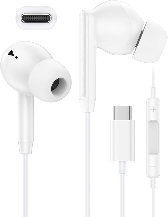 iPhone 17 16 USB C Wired Headphones with Microphone, Noise Cancelling Earbuds USBC for iPhone 16e 16 Pro Max 15 Plus, Samsung Galaxy Bud S25 Ultra Apple Wired Ear Buds in-Ear Type C Plug Earphones Mic